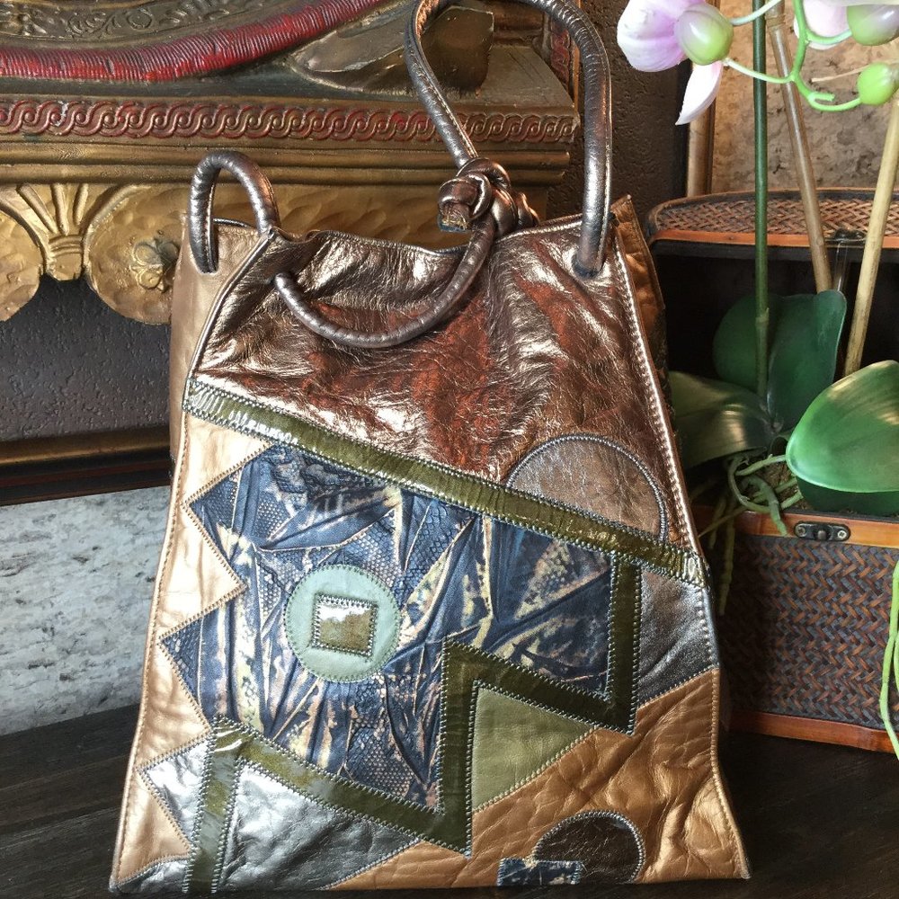 Vintage Metallic Multi Cooper Patchwork Handbangs - image 1